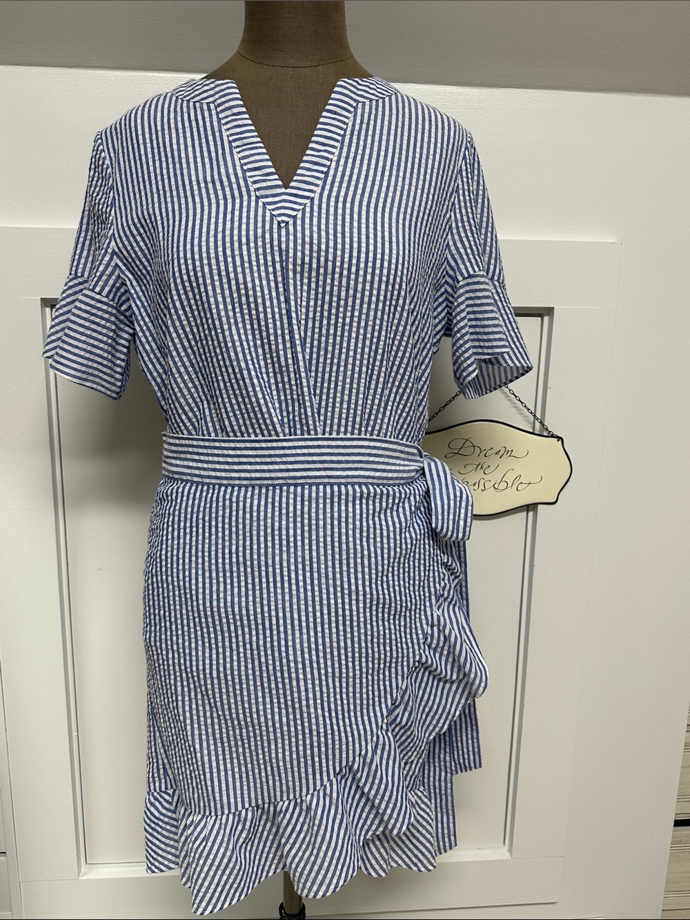 Vineyard Vines Blue and White Striped Wrap Mini Dress